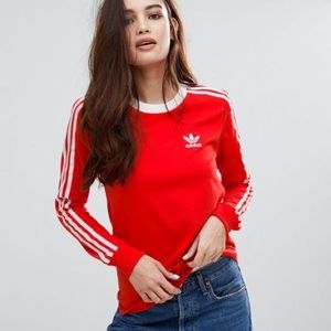 (NWOT) Adidas Originals Red 3 Stripe Long Sleeve